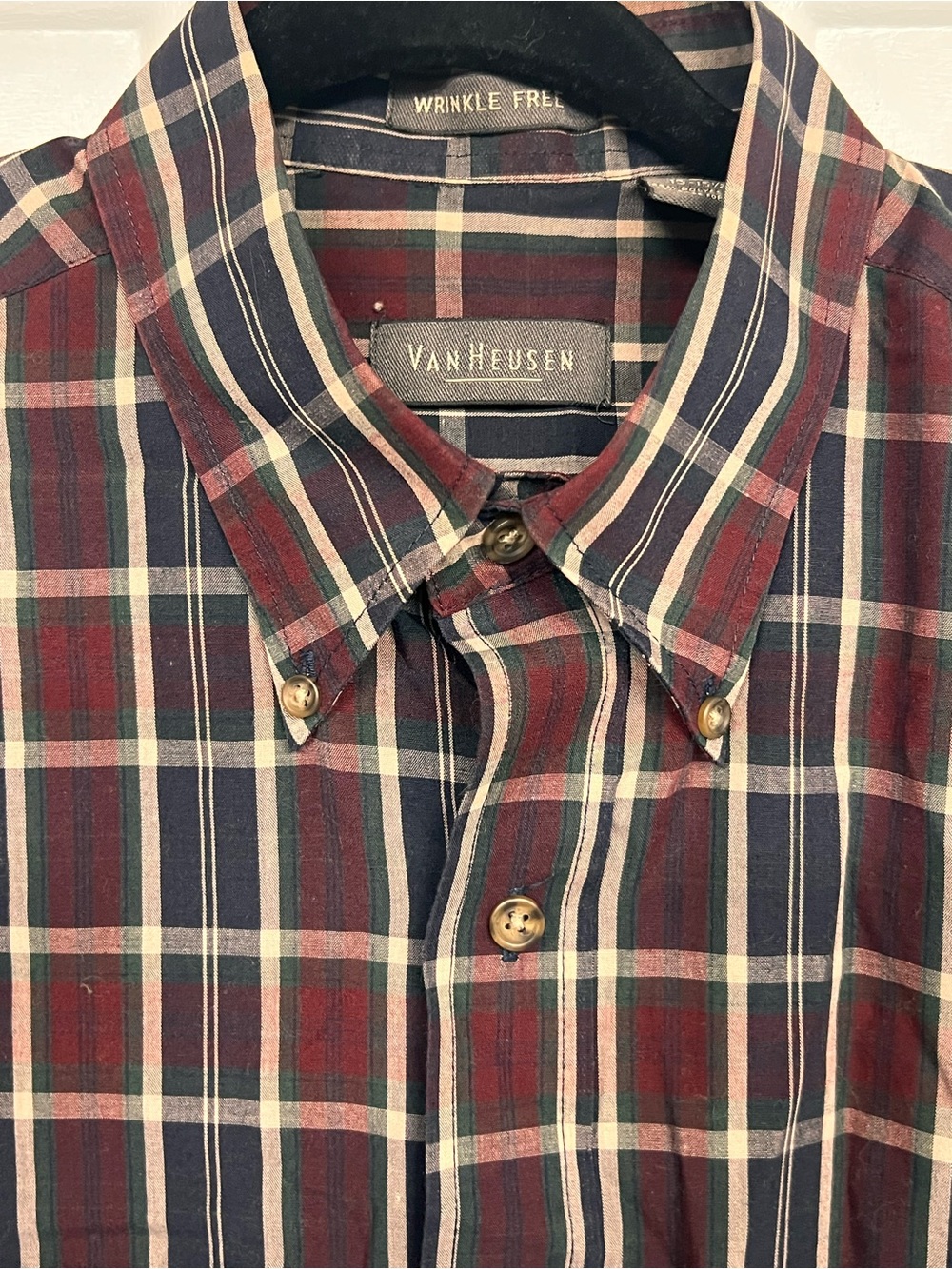 Van Heusen Men's Maroon and Navy Plaid Button-Down Shirt - Picture 2 of 4